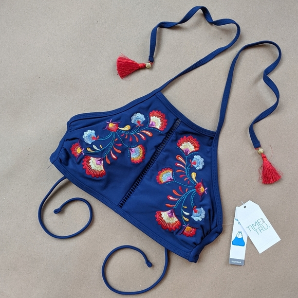 Time and Tru Other - Time and Tru Embroidered Swim Top/Crop Top